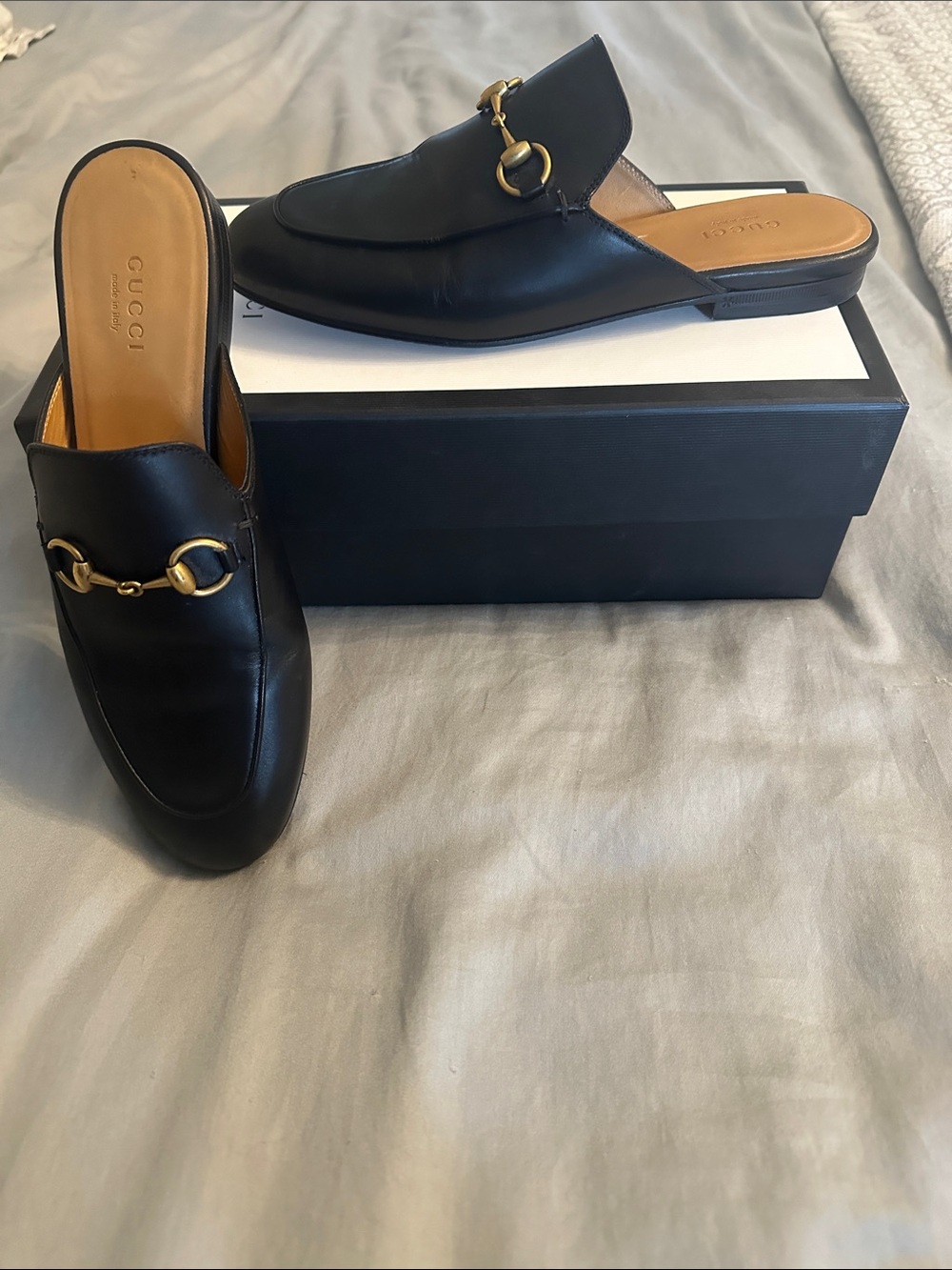 Gucci Princeton Black Leather Slip-On Mule with Gold Horsebit - Picture 2 of 6